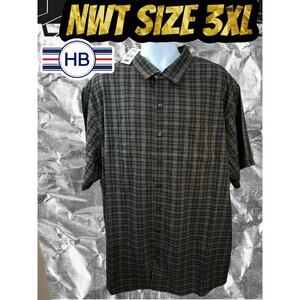 HB Harbor Bay Shirt Mens 3XL Casual Pocket Button up Brown Plaid Short Sleeve